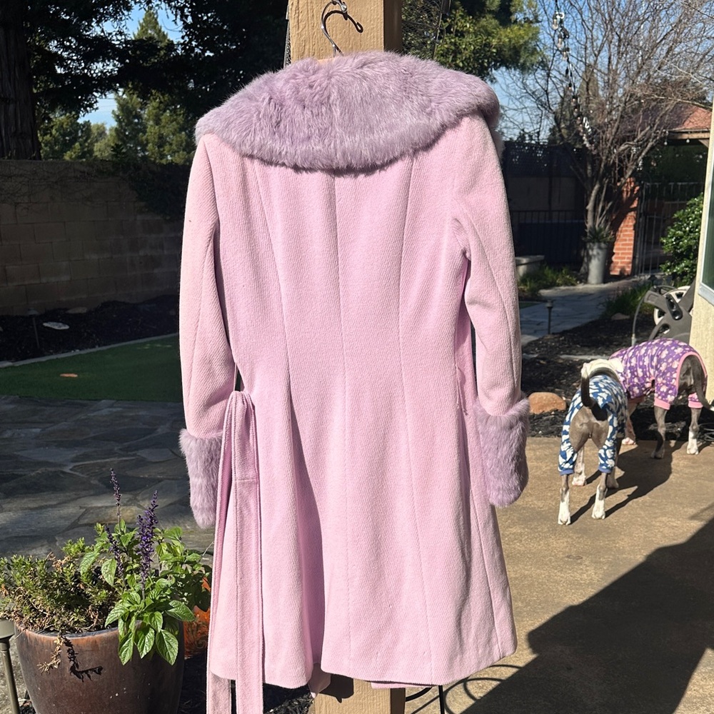 Bebe Women's Soft Long Purple Teddy Jacket with Fur Trim - Picture 6 of 8
